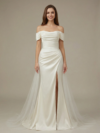 Mermaid Off The Shoulder Satin Maxi Long Wedding Dresses