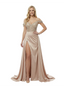 Stunning Side Slit Zipper Back Satin Prom Gown Unique Mermaid Long Evening Dresses Overskirt