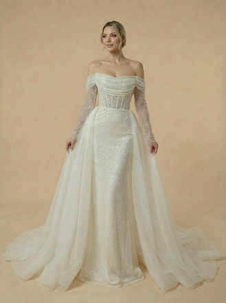 Mermaid Long Sleeves Sequin Lace Maxi Long Wedding Dresses With Train