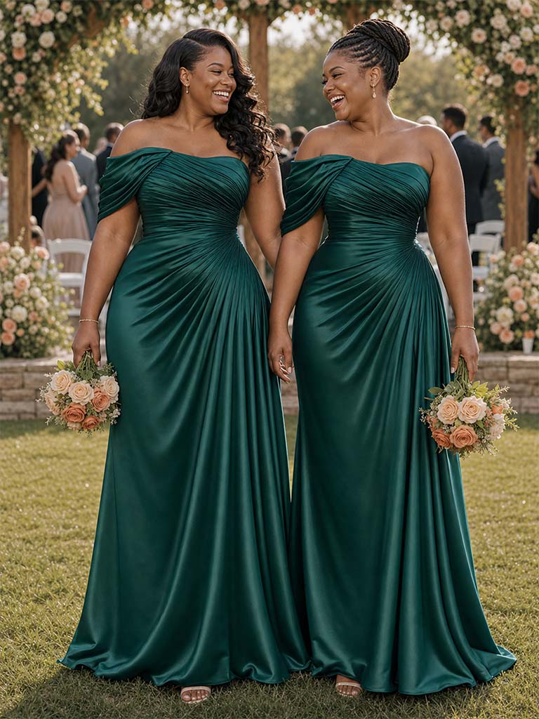 ChicSew Sexy Off Shoulder Ruching Mermaid Soft Satin Floor-Length Bridesmaid Dresses