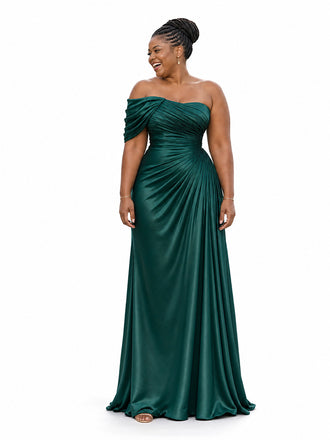 ChicSew Sexy Off Shoulder Ruching Mermaid Soft Satin Floor-Length Bridesmaid Dresses
