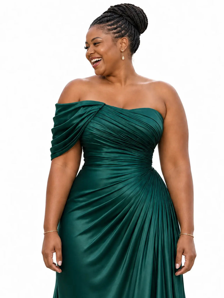 ChicSew Sexy Off Shoulder Ruching Mermaid Soft Satin Floor-Length Bridesmaid Dresses