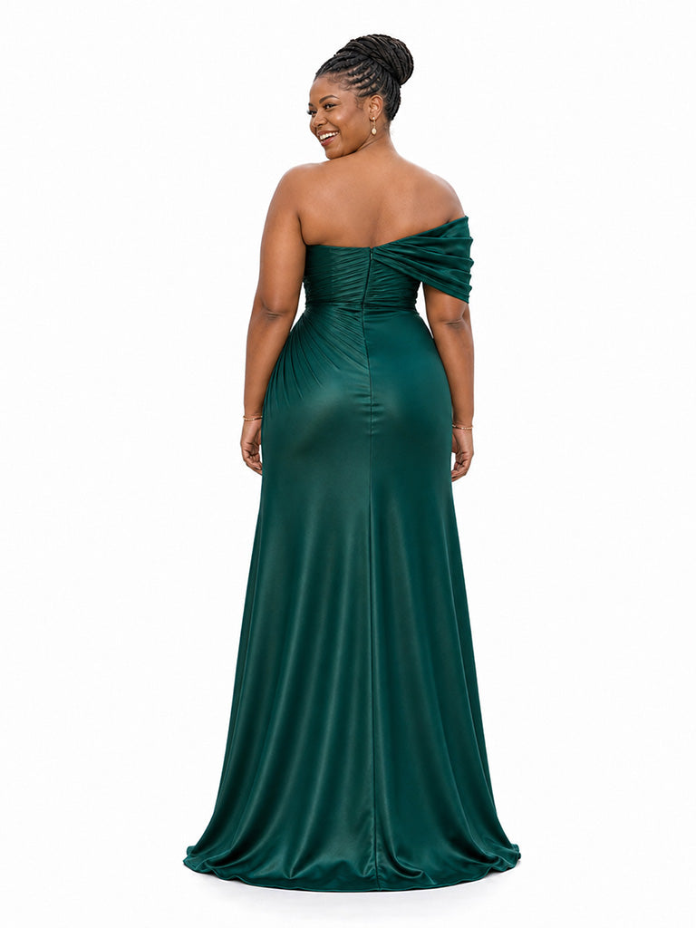 ChicSew Sexy Off Shoulder Ruching Mermaid Soft Satin Floor-Length Bridesmaid Dresses