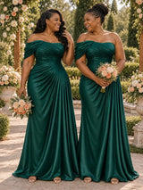 ChicSew Sexy Off Shoulder Ruching Mermaid Soft Satin Floor-Length Bridesmaid Dresses