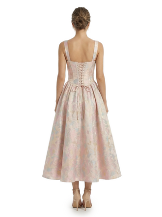 ChicSew Beautiful Jacquard Satin Square Neck A-Line Boning Midi Evening Formal Dresses