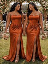 ChicSew Sweetheart Side Slit Mermaid Soft Satin Floor-Length Bridesmaid Dresses