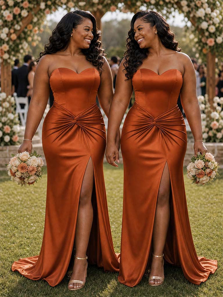 ChicSew Sweetheart Side Slit Mermaid Soft Satin Floor-Length Bridesmaid Dresses