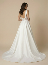 A-line One Shoulder Maxi Long Lace Appliques Satin Wedding Dresses Online