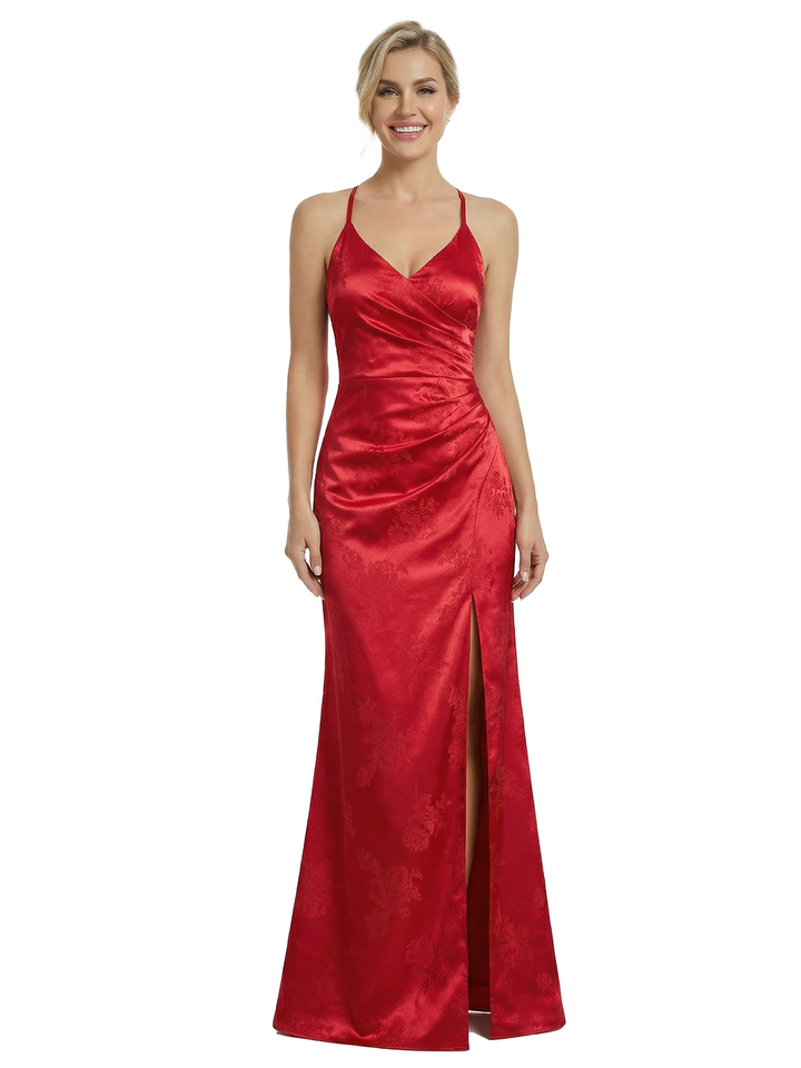 ChicSew Formal Dresses For Women Elegant Jacquard Satin Spaghetti Straps Side Slit Mermaid Long Formal Evening Dresses