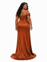 ChicSew Off Shoulder Ruching Side Slit Mermaid Soft Satin Floor-Length Bridesmaid Dresses