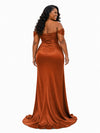 ChicSew Off Shoulder Ruching Side Slit Mermaid Soft Satin Floor-Length Bridesmaid Dresses