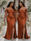 ChicSew Off Shoulder Ruching Side Slit Mermaid Soft Satin Floor-Length Bridesmaid Dresses