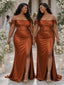 ChicSew Off Shoulder Ruching Side Slit Mermaid Soft Satin Floor-Length Bridesmaid Dresses