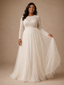 ChicSew Elegant Jewel Long Sleeves A-Line Lace Appliques Tulle Maxi Wedding Dress