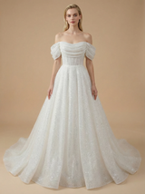 A-Line Off Shoulder Sequin Maxi Long Satin Wedding Dresses Online