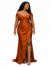 ChicSew Elegant V-Neck Off Shoulder Ruching Side Slit Soft Satin Mermaid Floor-Length Bridesmaid Dresses