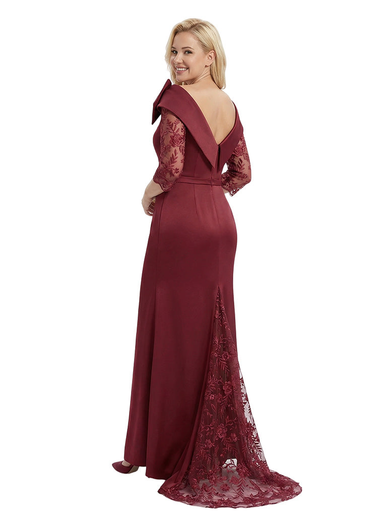 Classy Asymmetrical Long Sleeves Mermaid Satin Mother of The Bride Dress