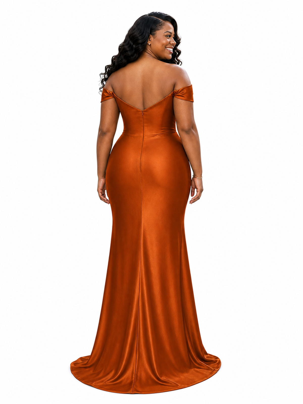 ChicSew Elegant V-Neck Off Shoulder Ruching Side Slit Soft Satin Mermaid Floor-Length Bridesmaid Dresses