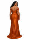 ChicSew Elegant V-Neck Off Shoulder Ruching Side Slit Soft Satin Mermaid Floor-Length Bridesmaid Dresses