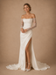 ChicSew Sexy Ruching Long Sleeves Satin Mermaid Floor-Length Wedding Dress With Side Slit