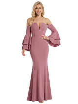 Classy Off the Shoulder Mermaid Prom Dress Lantern Puffy Sleeves Fancy Modern Formal Evening Gown