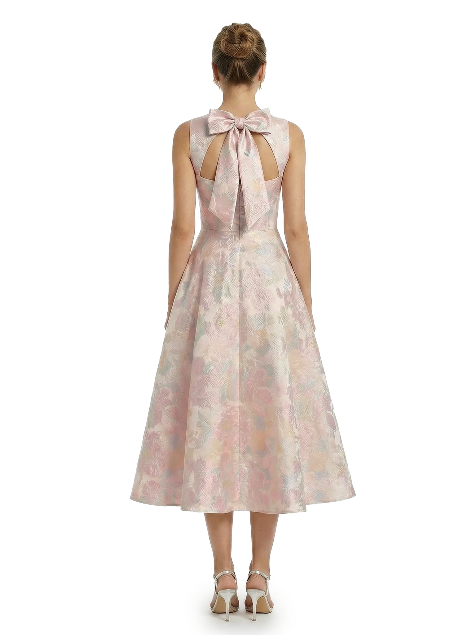 ChicSew Beautiful Jacquard Satin Jewel A-Line Midi Evening Formal Dresses With Bow