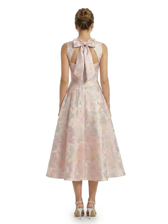 ChicSew Beautiful Jacquard Satin Jewel A-Line Midi Evening Formal Dresses With Bow