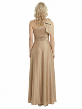 Sexy One Shoulder Sleeveless A-Line Ruched Satin Mother of the Groom Evening Dress