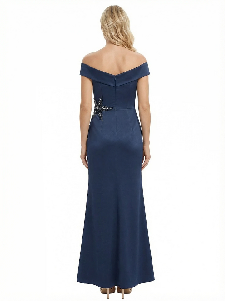 Trendy  Off Shoulder V-Neck Satin Floor Length Mother of the Bride Dresses