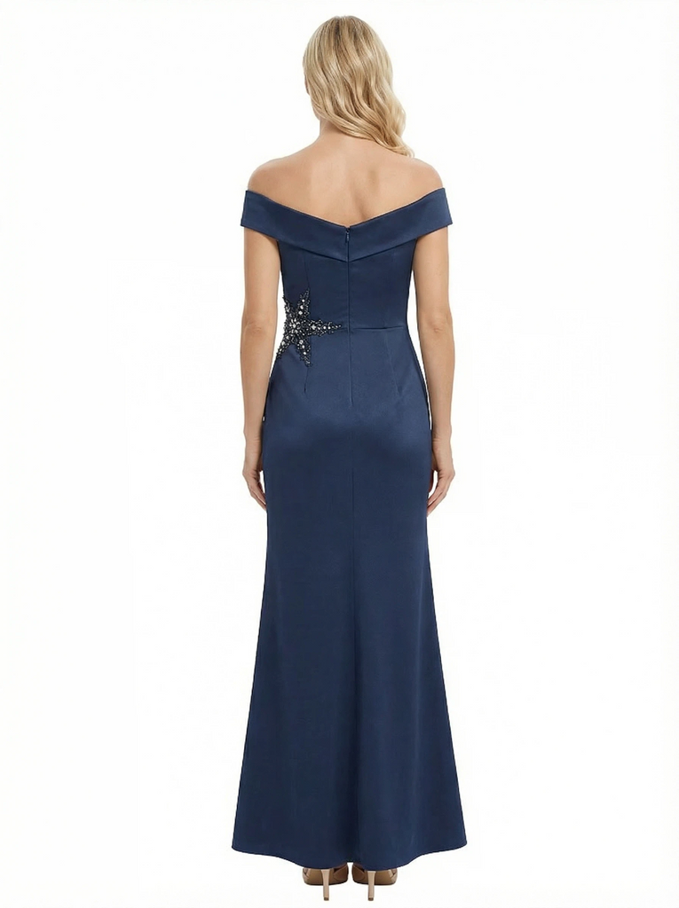 Trendy  Off Shoulder V-Neck Satin Floor Length Mother of the Bride Dresses