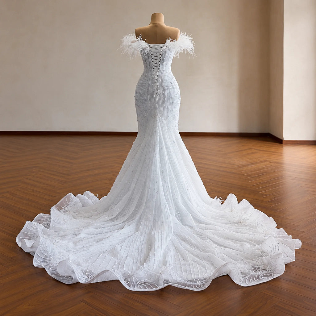 ChicSew Luxurious Off Shoulder Beaded Wedding Dress