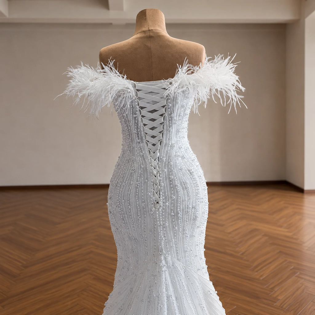 ChicSew Luxurious Off Shoulder Beaded Wedding Dress
