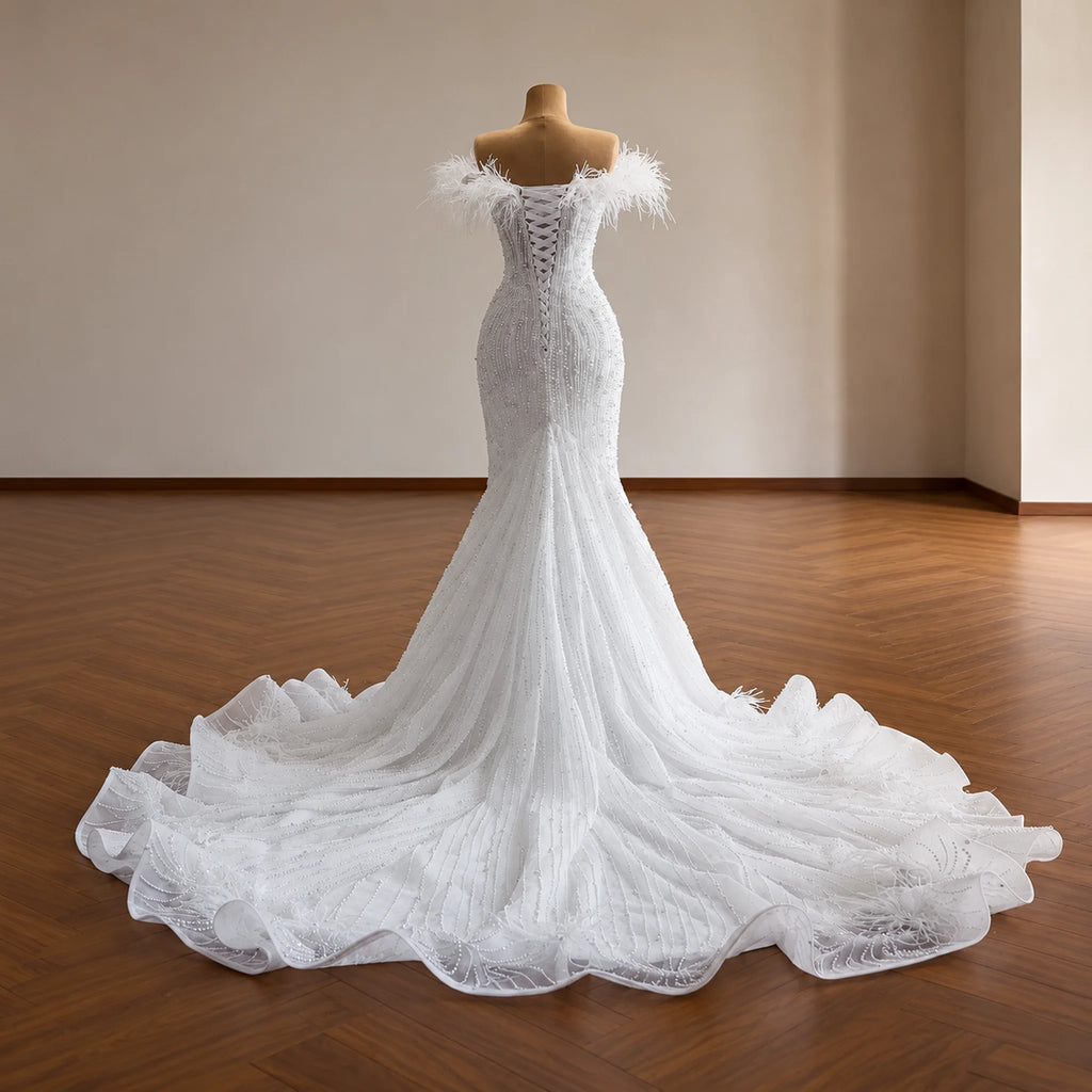 ChicSew Luxurious Off Shoulder Beaded Wedding Dress