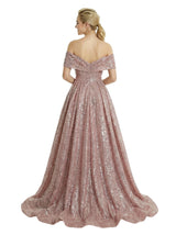 Beautiful Off Shoulder Ruched Sequin Prom Gown Classy Ball Gown Long Dress