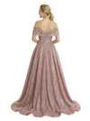 Beautiful Off Shoulder Ruched Sequin Prom Gown Classy Ballgown Long Dress