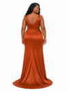 ChicSew Sexy V-Neck Ruched Side Slit Mermaid Soft Satin Long Bridesmaid Dresses