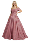 Gorgeous Off Shoulder Glitter Jersey A-line Ruched Evening Prom Dresses