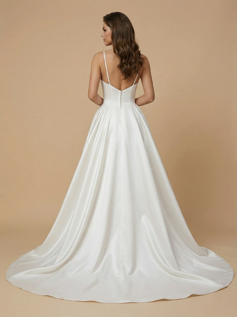 Mermaid Straight Across Boning Maxi Long Satin Wedding Dresses Online