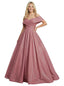 Gorgeous Off Shoulder Glitter Jersey A-line Ruched Evening Prom Dresses