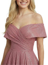 Gorgeous Off Shoulder Glitter Jersey A-line Ruched Evening Prom Dresses