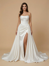 Mermaid Straight Across Boning Maxi Long Satin Wedding Dresses Online