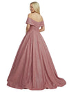 Gorgeous Off Shoulder Glitter Jersey A-line Ruched Evening Prom Dresses