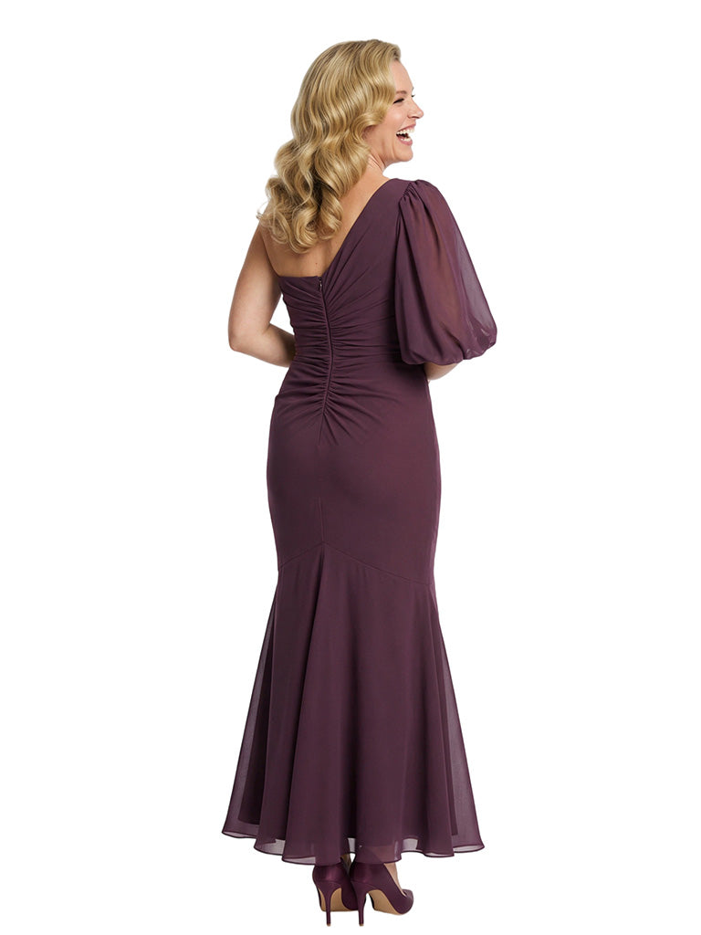 Fancy One Shoulder Lantern Sleeve Chiffon Mermaid Mother Of The Bride Dress