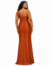 ChicSew Unique One Shoulder Soft Satin Mermaid Floor-Length Bridesmaid Dresses
