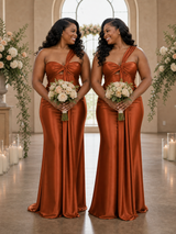 ChicSew Unique One Shoulder Soft Satin Mermaid Floor-Length Bridesmaid Dresses