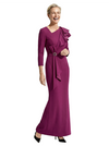 Chicsew Elegant Asymmetric 3/4 Sleeves Ruffles Floor Length Mermaid Mother Of The Groom Dress