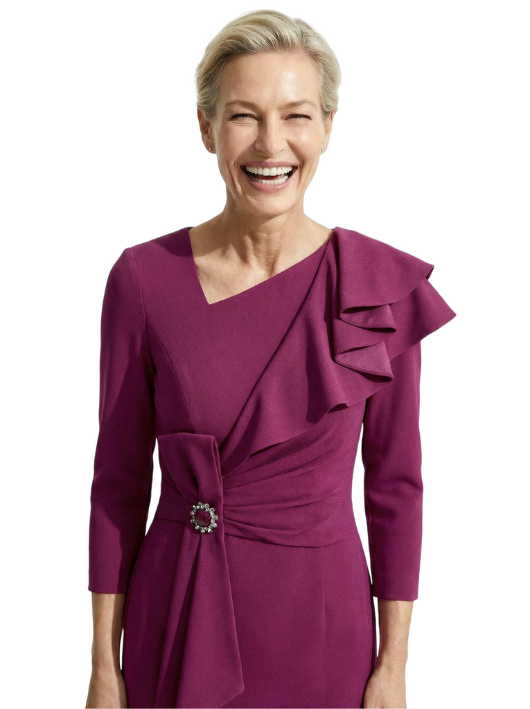 Chicsew Elegant Asymmetric 3/4 Sleeves Ruffles Floor Length Mermaid Mother Of The Groom Dress