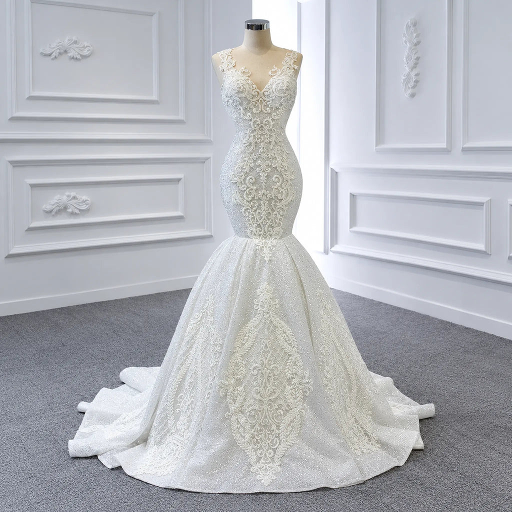 ChicSew Luxurious V-Neck Lace Applique Ball Gown Wedding Dress