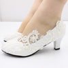 Lace High Heel Wedding Shoes White Bridal Shoes Low Heel Bridesmaid Shoes