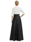 Elegant Black And White Satin V-Neck A-Line Half Sleeves Floor-Length Mother Of The Bride Dresses